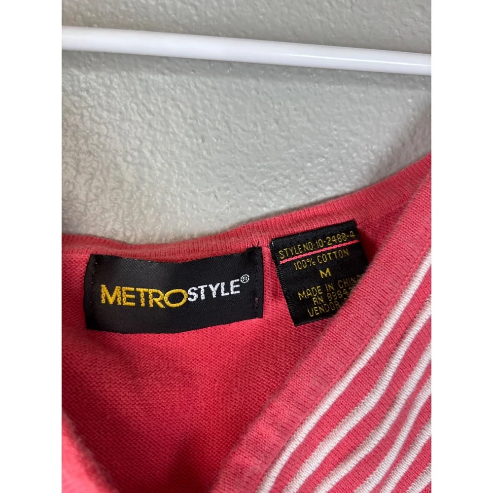 Metrostyle Y2K Womens Coral Pink White Striped V-Neck Cotton‎ Knit Tank Top M
